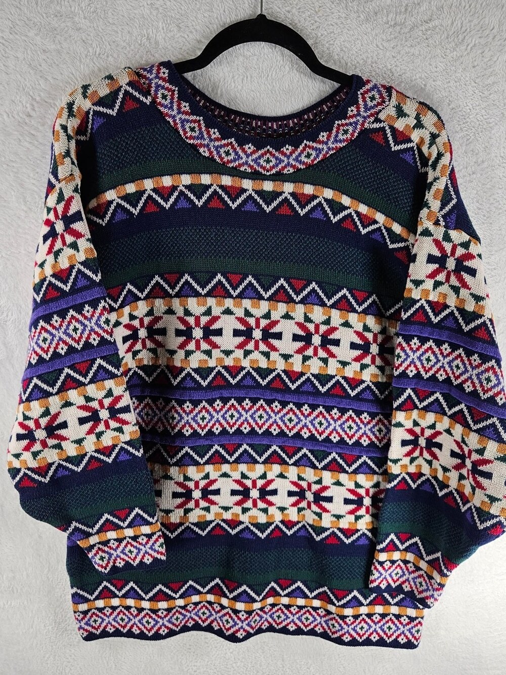 Vintage 90s Sycamore Fair Isle Geometric Knit Sweater Navy Multi Size Large